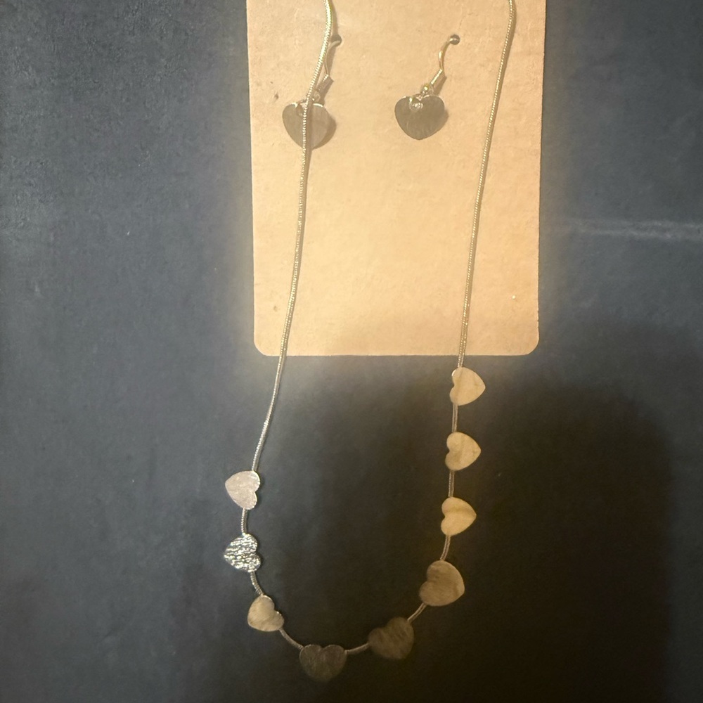 Silver Heart Chokerand Earring Set
